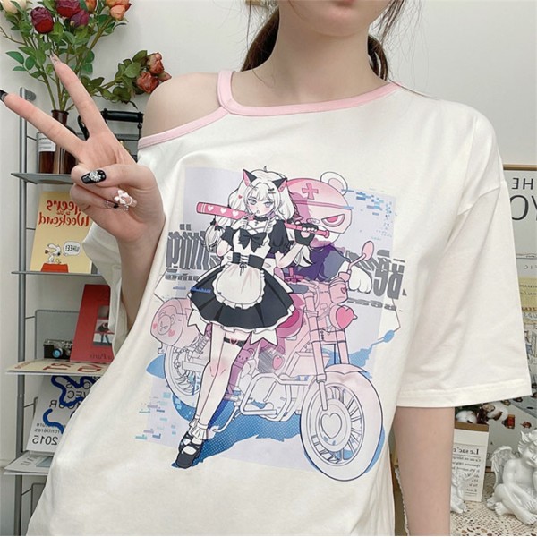 Soft Sister Biker Meido off shoulder T-paita