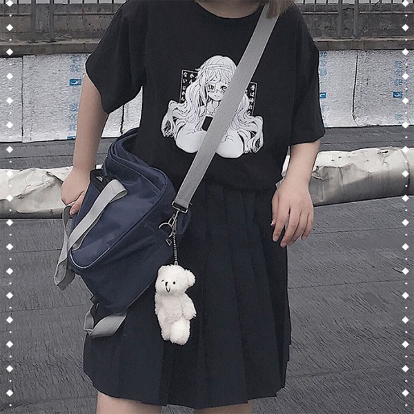 Mustavalkoinen anime girl T-paita