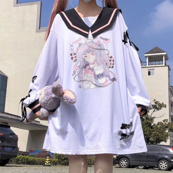 Anime-aiheinen pitkä sailor pusero remmeillä